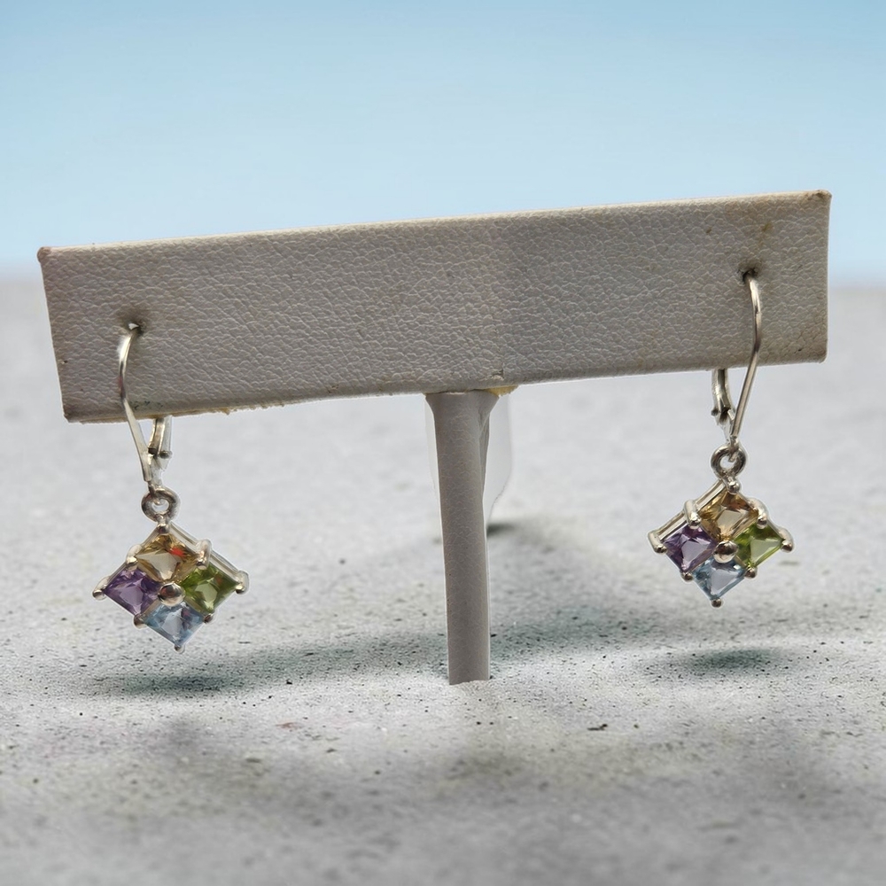 Sterling 925 Genuine Amethyst Peridot Citrine Blue Topaz Earrings Estate